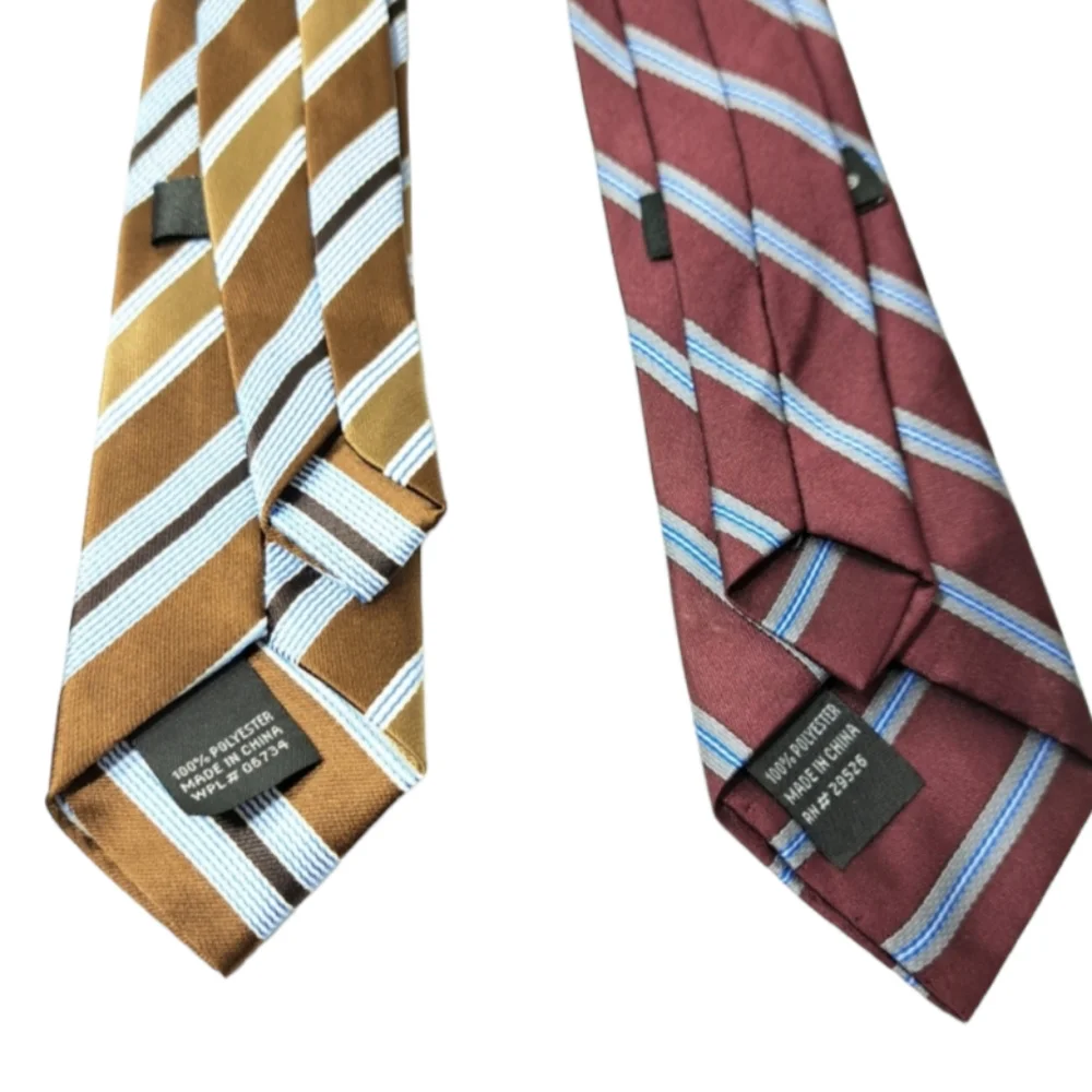 LOT OF 2 Boys Clip Tie Burgundy Grey and Brown Blue‎ White Stripes